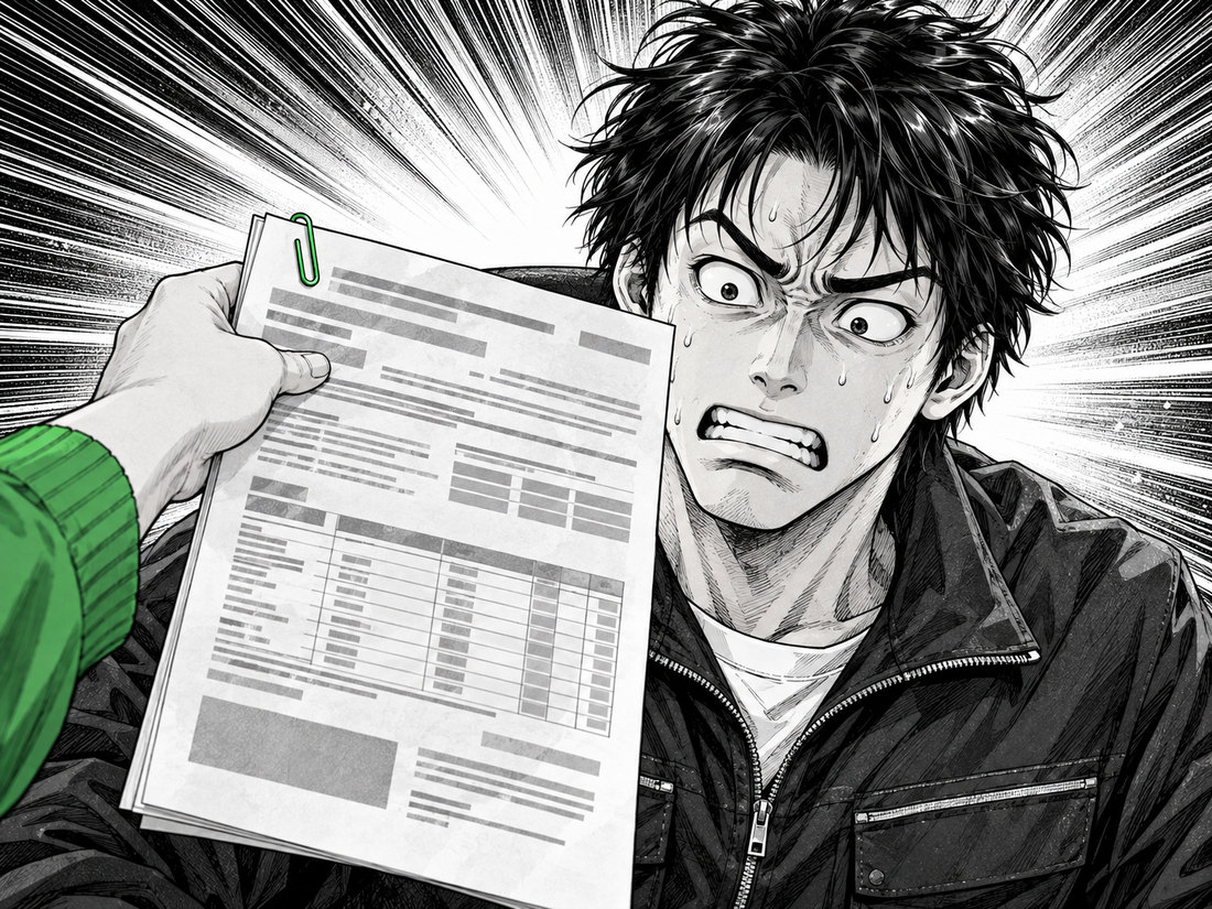 経費の内訳を差し出されて驚くドライバーの顔