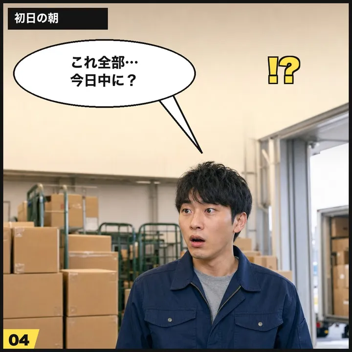 4コマ目:初日の朝、荷物の量に驚く